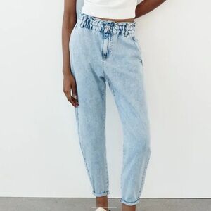 Zara Light Blue Paperbag High-Waisted Women Jeans